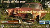 Screenshot of rust bucket themed motivation poster for seasonal readiness training